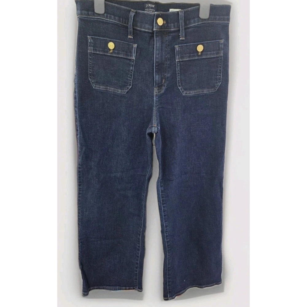 J.Crew Premium Edition Slim Wide-Leg Jeans Dark Wash Gold Button Size 31